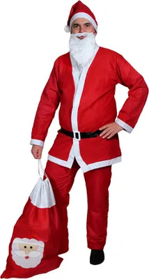 Produktbild von Weihnachtsmann Kostüm mit Bart Nikolaus Kostüm für Herren mit oder ohne Geschenksack XMAS Outfit Rot Weiß Nikolausmantel Modell wählen: Kostüm mit Geschenksack Nikolaus
