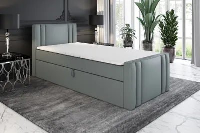 Produktbild von Boxspringbett, Jugendbett KLAUS 100x200 (Rechts) mit Bettkästen, Bonell-Matratze und Topper. Farbe: Grau