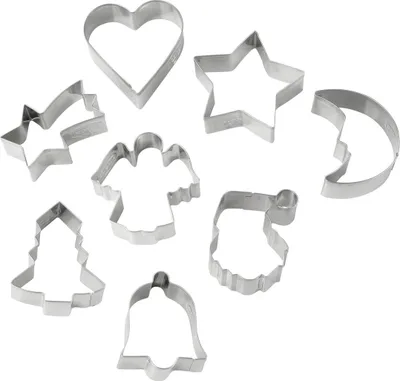 Produktbild von Dr. Oetker Ausstecher-Set Weihnachten, Ausstechformen für Plätzchen, Kekse und Fondant, Plätzchenformen für Weihnachten, Keksausstecher aus Edelstahl (Farbe: Silber), Menge: 1 x 8er Set