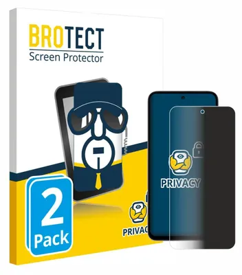 A product package for screen protectors, featuring graphics of a smartphone and a stylized character.