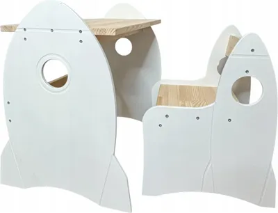 Immagine prodotto di Set tavolo e sedia Rakieta per bambini Montessori in legno bianco