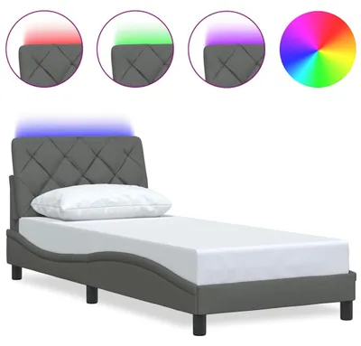 Imagen del producto de Estructura de cama vidaXL con iluminación LED, sin colchón, color gris oscuro, 80x200 cm, tapizada