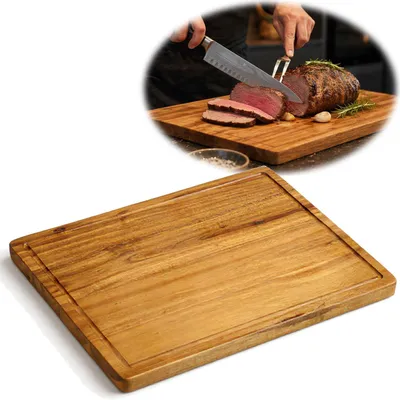 Produktbild von LS-LebenStil Profi XXL Holz Schneidebrett 47x36cm Massiv 2400 Gr Akazie Saftrille Küchenbrett Tranchierbrett Servierbrett Holzbrett Brotschneidebrett