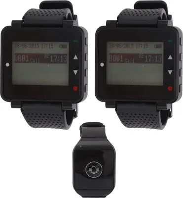 Obrázok produktu pre Bezdrôtový volací systém 2 hodinky prijímač LCD displej 1 Pager IPX4 vodotesný Reštaurácia Vyvolávací systém pre hotel nemocnica