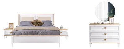 Produktbild von Afrin Schlafzimmer Set Weiß, Bett 192x220 cm, moderne Optik, praktischer Stauraum