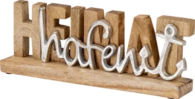 Produktbild von Deko Aufsteller Heimathafen L30cm Braun Holz Silber Mango Maritim Tischdeko Anker Schriftzug