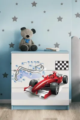 Produktbild von Kinderkommode mit Schubladen Formel 1 in der Farbe Blau Babydreams