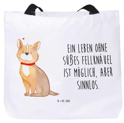 Produktbild von Mr. & Mrs. Panda Strandtasche Hund Glück - Weiß - Geschenk, Herz, Schultasche, Spruch, Corgie, Reisetasche, Einkaufstasche, Sprüche, Tote Bag, Liebe, Tasche