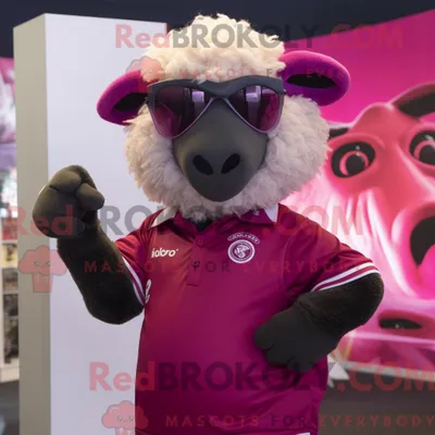Produktbild von Magentafarbenes REDBROKOLY Suffolk-Schaf-Maskottchen-Kostüm mit Rugby-Shirt und Sonnenbrille