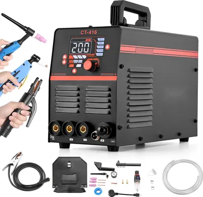 Produktbild von Kombi-Schweißgerät 3-in-1 - Plasmaschneider/WIG/MMA - Plasmaschneiden 50 A - WIG & E-Hand 200 A - LED-Digitalanzeige - Modi 2T/4T & PA/PT - Für Heimwerker & Werkstatt