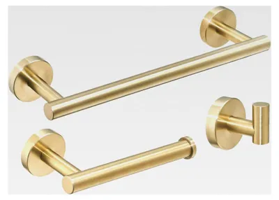 Produktbild von Gold gebürsteter Handtuchhalter und Klopapierhalter, 3 Stück Badezimmer Zubehör, Wandmontage, Edelstahl