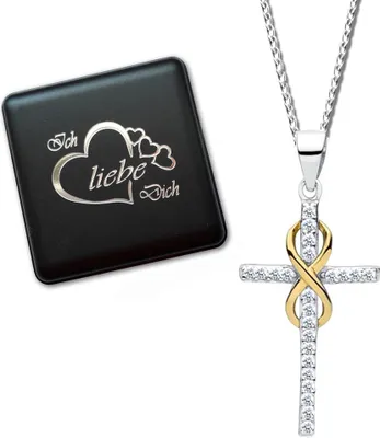 Produktbild von Kreuzkette 50cm echt 925 Sterling Silber Halskette mit Kreuz-Anhänger Kette für Damen Mädchen Bicolor Infinity Unendlichkeit K706+V8