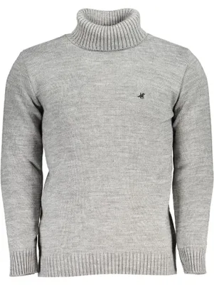 Produktbild von Eleganter Herren-Rollkragenpullover in Grau mit Stickerei-Details