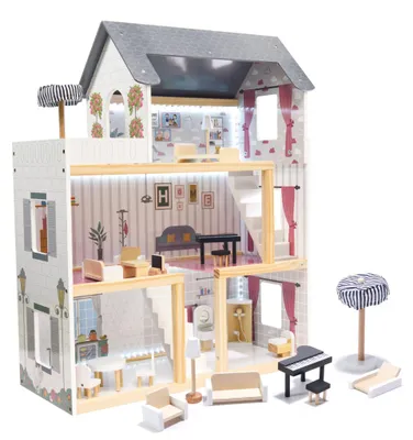 Produktbild von Aga MDF Holzpuppenhaus + Möbel 78cm schwarz LED