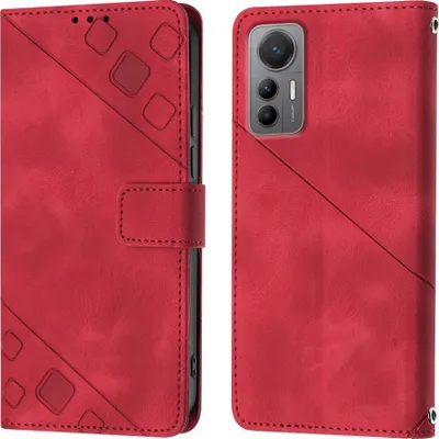 Produktbild von Hülle für Xiaomi 12 Lite Prägung Flip Leder Brieftasche Schutzhülle mit Ständer Rot