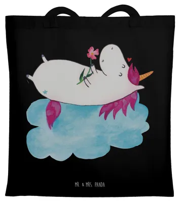 Produktbild von Mr. & Mrs. Panda Einkaufstasche Einhorn Verliebt - Schwarz - Geschenk, Laptoptasche, Beutel, Einhörner, Jutebeutel, Tasche, Freundin, Liebe, Unicorn, Schultasche