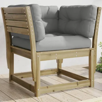 Produktbild von Design Gartensofa mit Armlehnen und Kissen Kiefernholz Imprägniert, Gartensofas 2024 Neu
