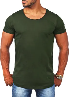 Produktbild von Young & Rich Herren Uni T-Shirt mit tiefem Rundhals Ausschnitt einfarbig körperbetontes Basic Tee Vintage Look 1702