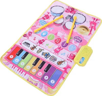 Produktbild von 2-in-1 Baby-Klavier und Trommelmatte, 13 Tasten, 5 Musikinstrumente, Klänge, interaktives Spiel, Musical für Kleinkinder, Rosa