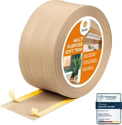 Immagine prodotto di QUEST Battiscopa di finitura W4 in PVC 2 in 1 1x110mm, 5m, autoadesivo, coprente, battiscopa flessibile per pavimenti e pareti, sabbia