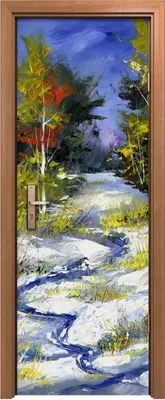 Produktbild von Türposter 70x200 cm Türaufkleber Türtapete Türfolie Klebefolie Waldbachbäume Winter Landschaft