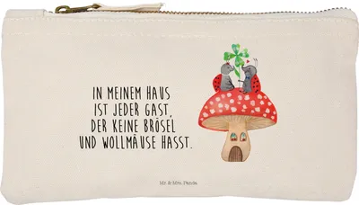 Produktbild von Mr. & Mrs. Panda Pouch Marienkäfer Fliegenpilz Größe S Klein - Weiß - Geschenk, Kulturtasche, kosmetiktäschchen, Etui, Haus, Baumwolltasche, Wohnung, Fleigenpilzhaus