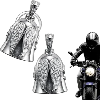 Image de Clochette pour moto, en acier inoxydable, porte-clés "ange rocker", pour porter chance et paix