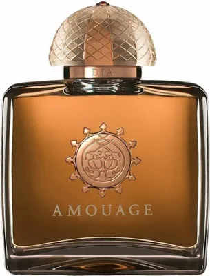 A close-up, front-facing studio shot of an Amouage Dia Eau de Parfum bottle.