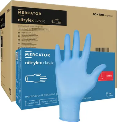 Produktbild von Nitrilhandschuhe Größe L, blau, Mercator Nitrylex Classic, 100 Stück pro Karton (10er-Packung)
