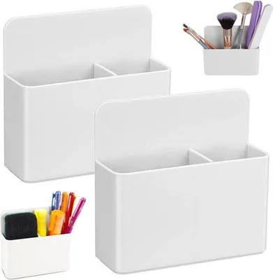 Image de Support magnétique pour marqueurs de tableau blanc, avec compartiment amovible, idéal pour les tableaux blancs, le réfrigérateur, à la maison, au bureau et à l'école (blanc)