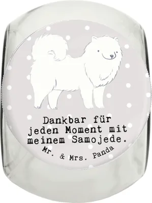 Produktbild von Mr. & Mrs. Panda Dose Samojede Moment L 870ml - Grau Pastell - Geschenk, Samojedenhund, Dekoglas, Aufbewahrungsdose, Keksdose, Vorratsbehälter, Samojedenspitz, Bonbonglas