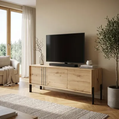 Produktbild von Masseno TV-Schrank VALOZA 150 cm Fernsehschrank mit 3 Türen TV-Lowboard für Wohnzimmer Modern 150x40x57 cm Eiche Artisan