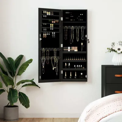 Produktbild von "im Angebot" Schmuckschrank mit Spiegel Wandmontage Schwarz 37,5x10x106 cm - Wandspiegel CC16143