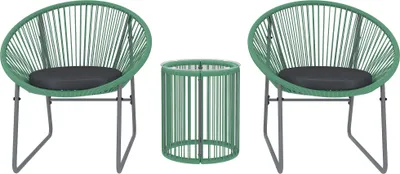 Produktbild von Polyrattan Gartenmöbel Set, für 2 Personen, 3-teilig Sitzgruppe mit 2 Stühle, Beistelltisch, Kissen, wetterfest Gartenlounge für Garten, Terrasse