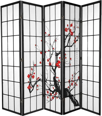 Obrázek produktu pro Fine Asianliving Japonská skládací zástěna pro rozdělení místnosti Shoji Fine Asianliving Japonská skládací zástěna pro rozdělení místnosti L225xH180cm skládací zástěna Shoji Sakura rýžový papír pro rozdělení místnosti Španělská stěna soukromí obrazovka dělicí stěna -