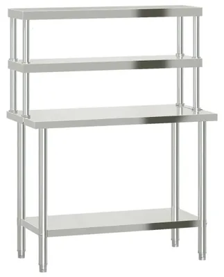 Produktbild von Edelstahl Küchenarbeitstisch - Vorbereitungstisch mit Ablagen - 110x55x150 cm - Gastronomie Arbeitstisch für Restaurantküche - Armeegrün