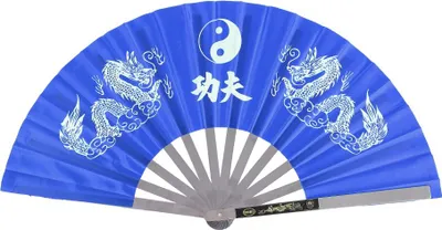 Produktbild von Taiji-Fächer aus Edelstahl, für Kampfkunst & Tanz, Trainings- und Vorführungsfächer, blau, 64cm
