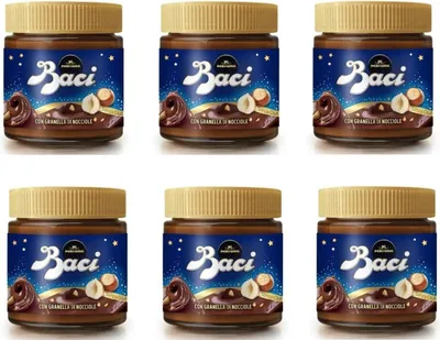 Produktbild von 6x Perugina Baci Crema Spalmabile Streichcreme mit Haselnüssen und Kakao 200g streichfähige Schokolade Creme Brotaufstrich mit gehackten Haselnüssen Schokoladenaufstrich