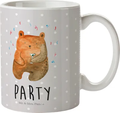 Produktbild von Mr. & Mrs. Panda Plastikbecher Bär Party - Grau Pastell - Geschenk, Henkelbecher, Lustig, Geburtstag, Kinderbecher, Trinklernbecher, Camping Tasse, Pott, Teddy