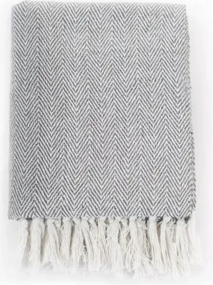 Image de vidaXL Jeté de lit en coton à chevrons 125x150 cm Gris