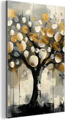 Produktbild von MuchoWow Wanddekoration Metall Metallbild Wandkunst 60x90 cm Baum - Abstrakt - Beige - Gold - Schwarz MuchoWow Aluminium Gemälde - Wandbilder - Aluminium