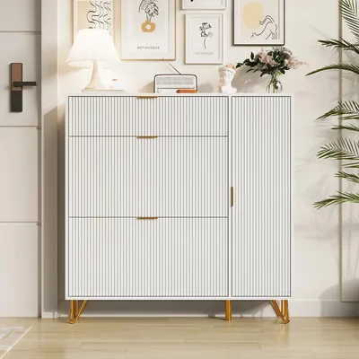 Obrázok produktu pre Skriňa na topánky – model B s 2 výklopnými priehradkami – úsporná, úzka – do predsiene/chodby – poistka proti prevráteniu – drevo – biela