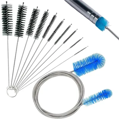 Immagine prodotto di Set di spazzole per tubi da 11 pezzi, in acciaio inossidabile, con setole in nylon, flessibili e a doppia testa, per bottiglie e acquari