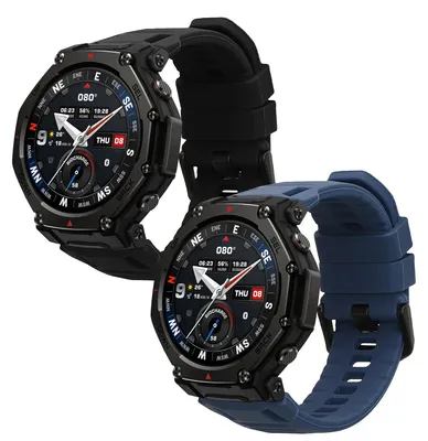 Produktbild von kwmobile 2x Uhrenarmband für Amazfit T-Rex3 Pro 44mm Armband - Fitnesstracker Band Set aus TPU Silikon - Ersatzarmband Smartwatch - Schwarz Dunkelblau