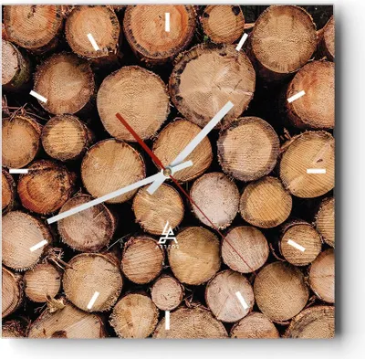 Produktbild von Wanduhr - Quadrat - Glasuhr - Holz Baumstämme Stämme - 30x30cm - Schleichendes Uhrwerk - Lautlos - zum Aufhängen bereit - Dekoration Modern - Wanddekoration aus Glas - C3AC30x30-4864