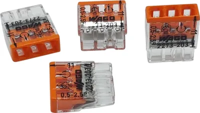 Produktbild von 30 Stück Wago 2273-203 COMPACT-Verbindungsdosenklemme Ø 0,5-2,5 mm², 3-polig, transparent/orange