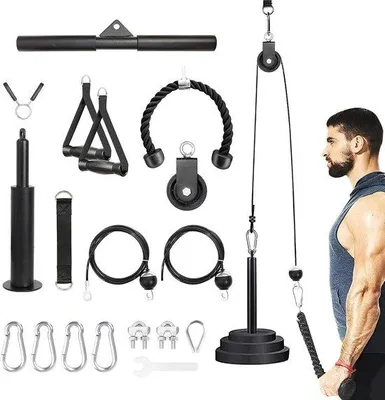 Obrázek produktu pro Unyqoos® LAT – Sada kabelů pro posilovnu (180 cm a 230 cm) s 3 úchytkami pro bicepsy, tricepsy a předloktí, 360° tichý systém kladek, maximální zátěž 120 kg