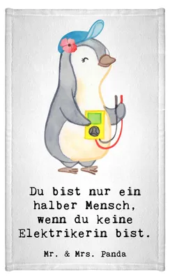 Produktbild von Mr. & Mrs. Panda Gästetuch Elektrikerin Herz - Weiß - Geschenk, Witzig, badezimmer handtuch, Ausbildung, Beruf, Design, Spruch, Gäste-WC, Lustig, Baumwollhandtuch