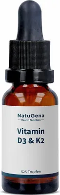 Produktbild von NatuGena Vitamin D3 & K2 | 15 ml | 1000 IE pro Tropfen | hoch bioverfügbar durch MCT-Kokosöl | vegetarisch