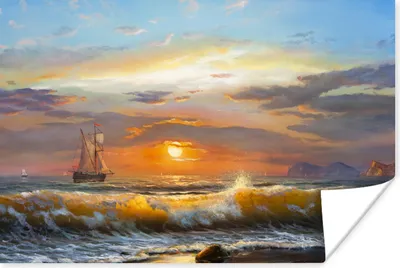 Produktbild von MuchoWow® Poster Malerei - Wasser - Segelboot - Ölfarbe 120x80 cm - Bilder